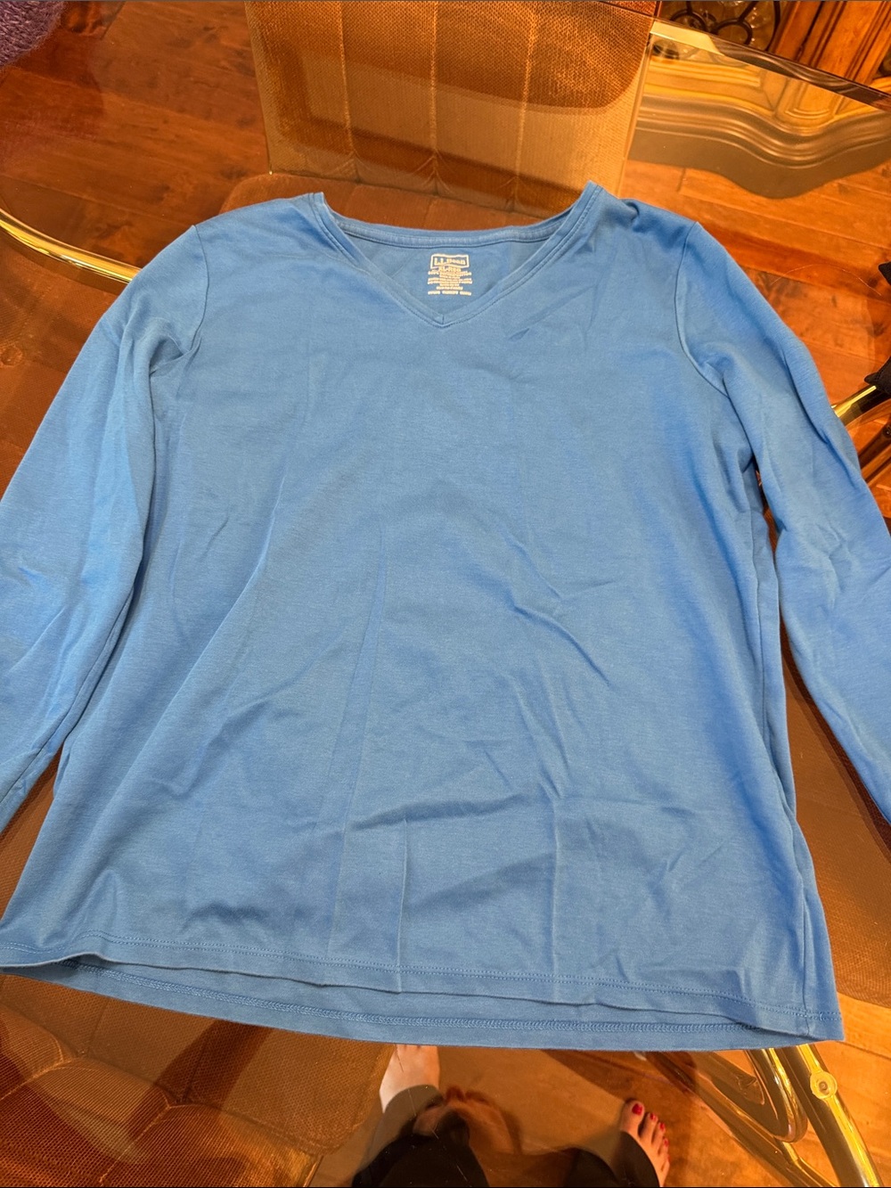 L.L. Bean Women's Blue V-Neck Cotton Tee